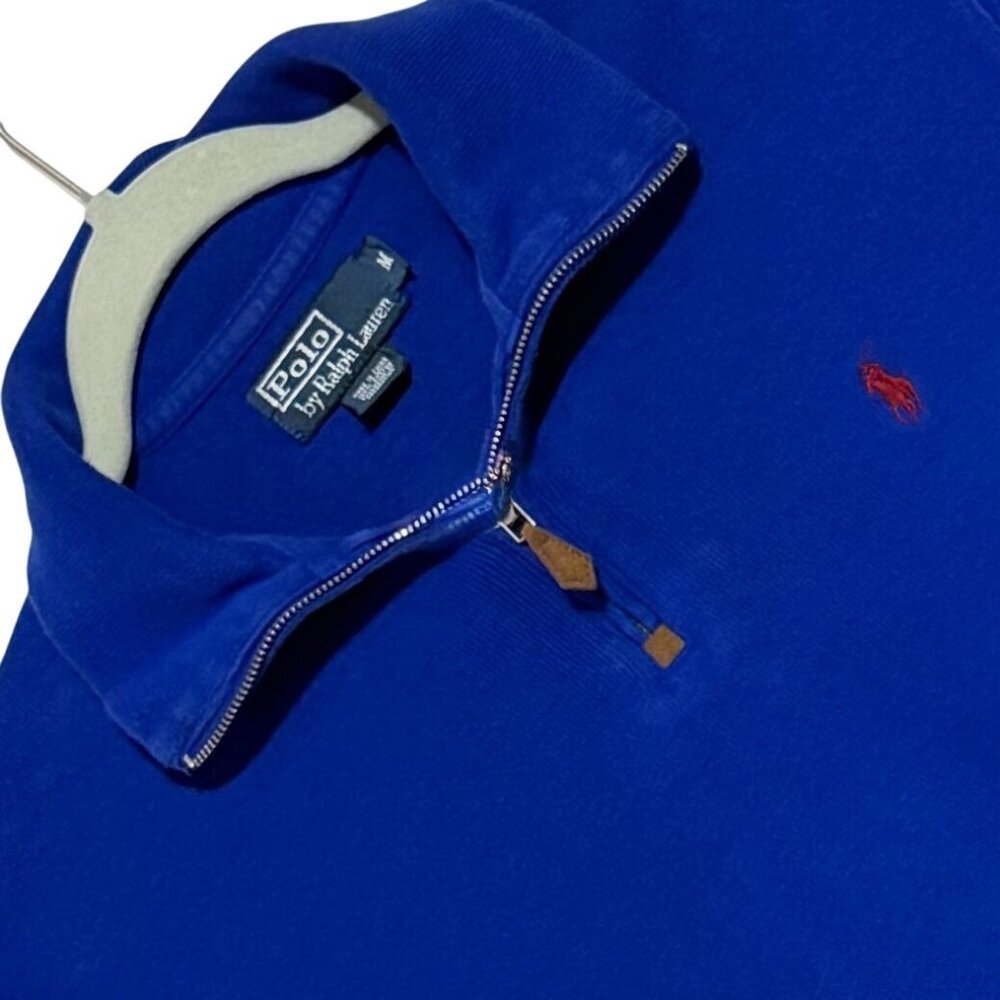 Polo Ralph Lauren Mens Royal Blue M 1/4 Zip Soft Estate Rib‎ Pullover Excellent